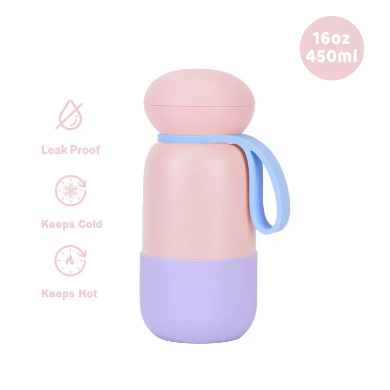 450ml Thermal Water Bottle With Handle For Students,Double-layer Stainless Steel Vacuum Drinkware,Gifts,Camping Thermos Cup/Mug