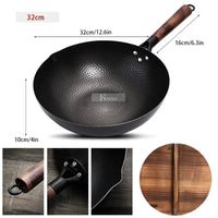 Konco Iron Wok Cast Iron Pan Non-Coated Pot General Use for Gas and Induction Cooker 32cm Chinese Wok Cookware Pan Kitchen Tools