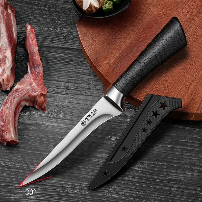 Kitchen Bone Removal Knife Kitchen Knife Made of Stainless Steel Sharp and Curved Blade with a Knife Sheath and Anti-Slip Handle