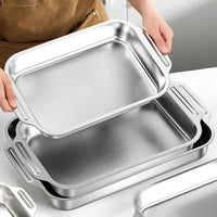 Deep Dish Stainless Steel Cookware, Covered Baking Tray with Lid, Heat-resistant Oven Safe Pot for Grilling & Daily Cooking