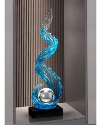 Home Decor Wind and Water Rising Decorations,Blue Resin Sculpture Luxury Living Room Entrance Vertical Art Decoration Customized