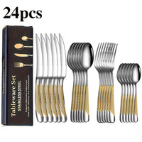 24pcs Stainless Steel Tableware Set, Including Knife, Fork, Spoon and Coffee Spoon Gift Box, Dishwasher Safe