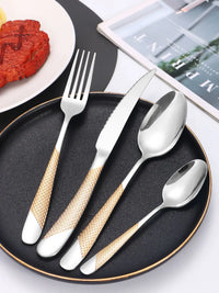 24pc Stainless Steel Tableware Star Steak Knife and Fork Dessert Fork Spoon Family Suits