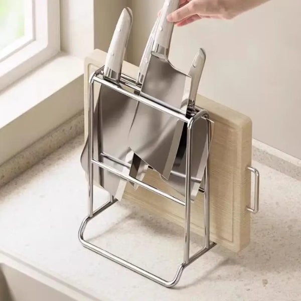 Kitchen Knife Storage Rack with Cutting Board Slot, Multifunctional Countertop Utensil Organizer Holder