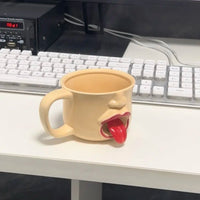 3D Human Face Ceramic Mug Strange Cup Abstract Funny Tongue Out Design Coffee Water Cup Home Office Drinkware Gift
