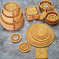 8-10cm Rattan Cup Mat 6Pcs Drink Coasters Set for Kungfu Tea Accessories Round Tableware Placemat Dish Mat Rattan Weave Cup Mat