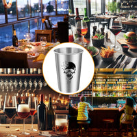LKKCHER 500ml Pint Glass Skull Pattern 3.25oz Weizen Glass 2pcs/Set Stainless Steel Large Capacity Drinkware for Beer Gifts Set