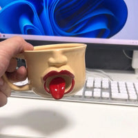 3D Human Face Ceramic Mug Strange Cup Abstract Funny Tongue Out Design Coffee Water Cup Home Office Drinkware Gift