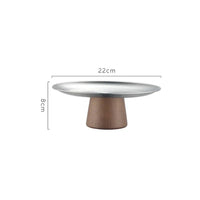 Stainless Steel Tray Fruit Bowl with Wooden Base Partitioned Candy Bread Cake Dessert Table Plates Kitchen Dinnerware Tableware