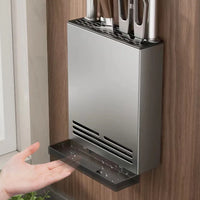 Wall Mount Kitchen Knife Holder Carbon Steel No Drill Space Saver Heavy Duty Multifunctional Household Kitchen Tidy Organizer