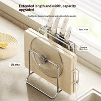 Kitchen Knife Storage Rack with Cutting Board Slot, Multifunctional Countertop Utensil Organizer Holder