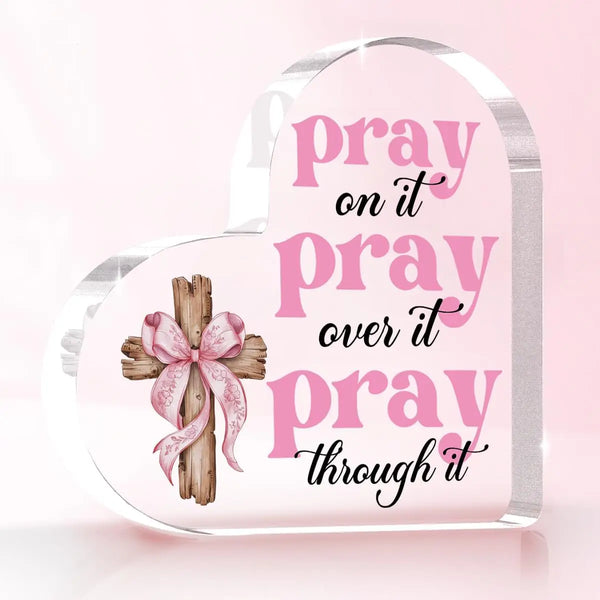 Inspirational Pink Room Decor, Pink Bow Dorm Room Decor for Women, Pray Over It Bible Verse Wall Art Christian Gifts for Women