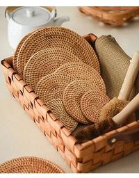 8-10cm Rattan Cup Mat 6Pcs Drink Coasters Set for Kungfu Tea Accessories Round Tableware Placemat Dish Mat Rattan Weave Cup Mat