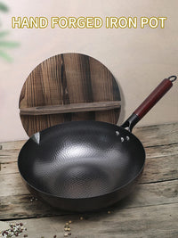 Pure Iron Wok Cast Iron Pan Non-coated Pot General Use for Gas and Induction Cooker 32cm Chinese Wok Cookware Pan