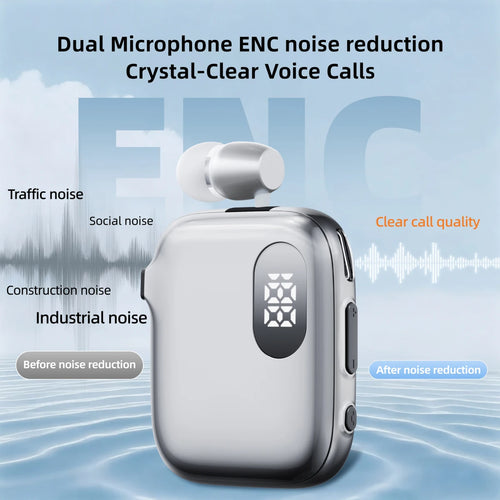K91 Bluetooth V6.0 ENC Noise Canceling 90h playtime LED Power Display Retractable lapel clip Earphone for Meeting Driving