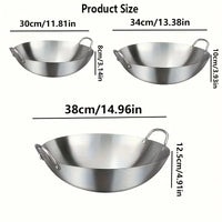 1pc Large Stainless Steel Wok, Uncoated Thick High-Quality Durable Chef'S Pan with Dual Handles, Easy to Clean for Commercial