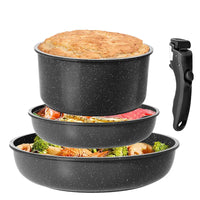 4PCS Cookware Sets Nonstick Frying Pans Skillets Set with Detachable Handle Kitchen Cooking Pans Compatible with All Stovetops
