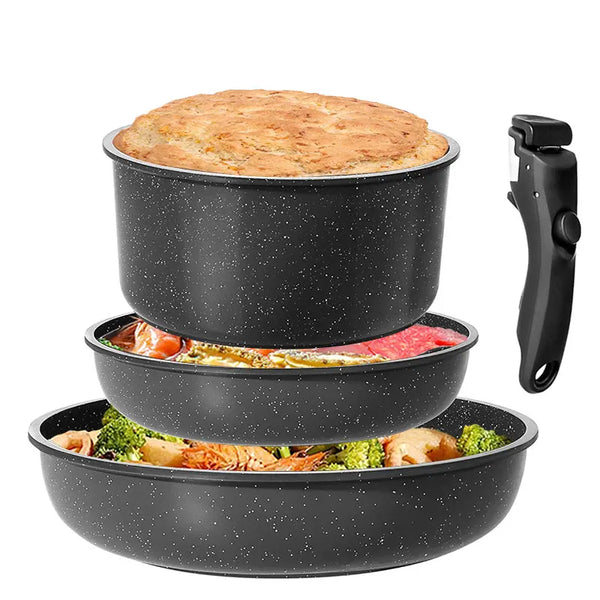 4PCS Cookware Sets Nonstick Frying Pans Skillets Set with Detachable Handle Kitchen Cooking Pans Compatible with All Stovetops