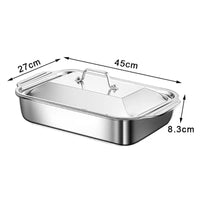 Deep Dish Stainless Steel Cookware, Covered Baking Tray with Lid, Heat-resistant Oven Safe Pot for Grilling & Daily Cooking