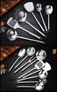 9-Piece Stainless Steel Kitchen Utensil Set, Multi-Purpose Cooking Tools, Including Turner Spatula, Ladle, Slotted Turner