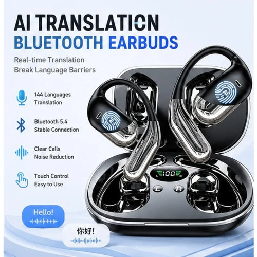 144 Languages AI Translation Earbuds,Bluetooth 5.4 Headphones Translator,Smart Mode Touch Screen Real-Time Earphones Fit Work