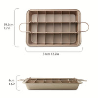 Square Stainless Steel Brownie Baking Pan with Dividers Non-stick Bakeware with Handles for Homemade Brownie Cake