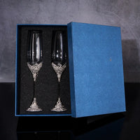 Luxury Crystal Rimmed Champagne Glass Drink Goblet Cup Wedding Toasting Flute Wine Glasses Set Rhinestone Drinkware Glasses Gift