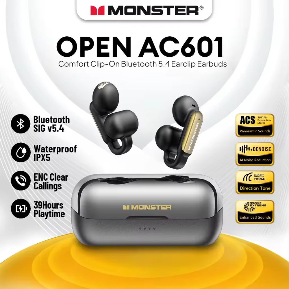 Monster AC601 OWS Wireless Bluetooth Earphones ENC Call Noise Canceling Earclip Headphone with Mic Outdoor Sports Headset
