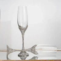 Luxury Crystal Rimmed Champagne Glass Drink Goblet Cup Wedding Toasting Flute Wine Glasses Set Rhinestone Drinkware Glasses Gift