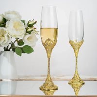 Luxury Crystal Rimmed Champagne Glass Drink Goblet Cup Wedding Toasting Flute Wine Glasses Set Rhinestone Drinkware Glasses Gift