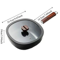 Cookware Refined Iron Square Frying Pan No Coating Flat Bottomed Stir Fry Pot with Visible Cover Wood Handle Wok Restaurant