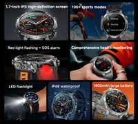 Newly Durable 1400mAh Large Battery Smart Watch Men 1.7" HD Screen IP68K Waterproof LED Flashlight Sports BT Call Smart Bracele