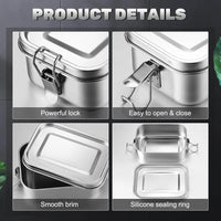 304 Stainless Steel Bento Box Metal Lunch Box Food Storage Containers with Lockable Clips Lunch Snack Boxes for Work,School