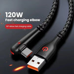 120W 90 Degree Quick Charging Data Wire Charger Cable USB C Cable Fast Charging Cord for Electronic General Smart Devices