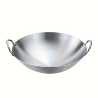 1pc Large Stainless Steel Wok, Uncoated Thick High-Quality Durable Chef'S Pan with Dual Handles, Easy to Clean for Commercial