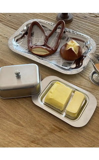 Stainless Steel Butter Tray,Retro French Butter Box Storage Box with Lid Butter Tray, Tableware Dessert Tray,Kitchen Tableware