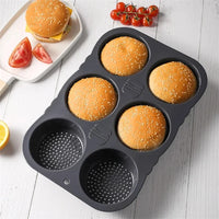 Silicone Hamburger Baking Mold - Food Grade Non-Stick Bun Cake Pan for Home Kitchen BPA Free Bread Bakeware, Reusable Oven Safe