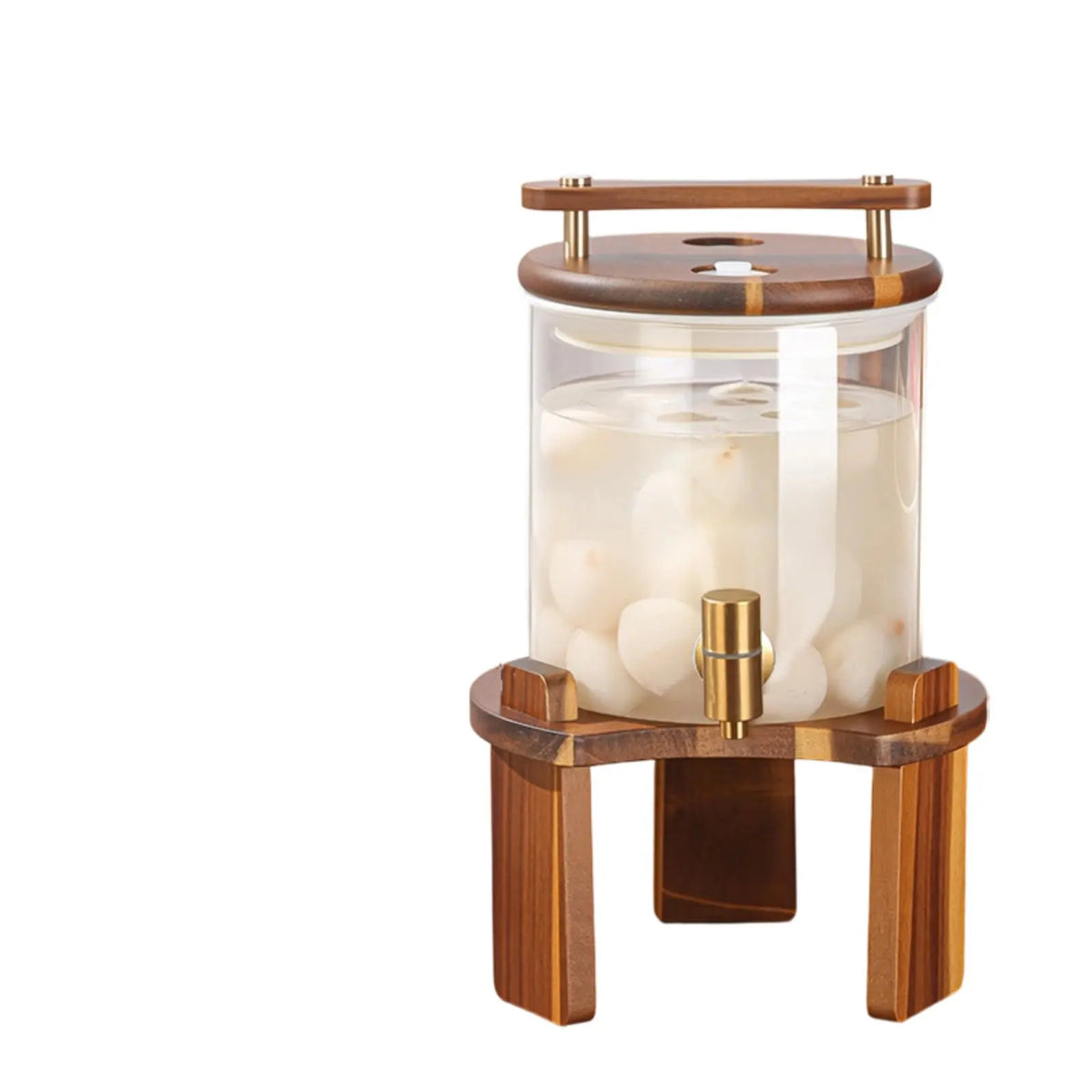 Beverage Dispenser Glass Drink Dispenser W Support Faucet Cold Drink Jar Wooden Stand Serving Ware Easy to Clean Party Equipment