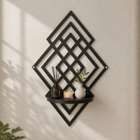 Wooden Wall Mounted Decorative Shelf Geometric Hanging Floating Wall Storage Rack Home Decoration Hollow Out Wall Decor Bedroom