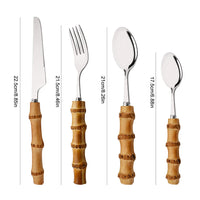 24Pcs Tableware Sets Stainless Steel Bamboo Cutlery SetPurely Natural Bamboo Handle Flatware Set Dinnerware Steak Knife Cutlery