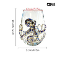 Blue Ringed Octopus Glassware 420ml 2D Clear Novelty Coastal Marine Animal Drinking Glass for Juice Milk Coffee Housewarming