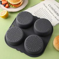 Silicone Hamburger Baking Mold - Food Grade Non-Stick Bun Cake Pan for Home Kitchen BPA Free Bread Bakeware, Reusable Oven Safe