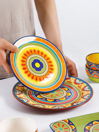 1pcs Ceramic Tableware Bohemian Flat Dinner Plate Western Steak Salad Dessert Cake Plate Shallow Dish Dessert Kitchen Dinnerware