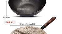 Konco Iron Wok Cast Iron Pan Non-Coated Pot General Use for Gas and Induction Cooker 32cm Chinese Wok Cookware Pan Kitchen Tools