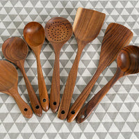 Kitchen set tools, Thai teak, natural wood cutlery spoon, rice strainer spoon, spoon, cooking spoon