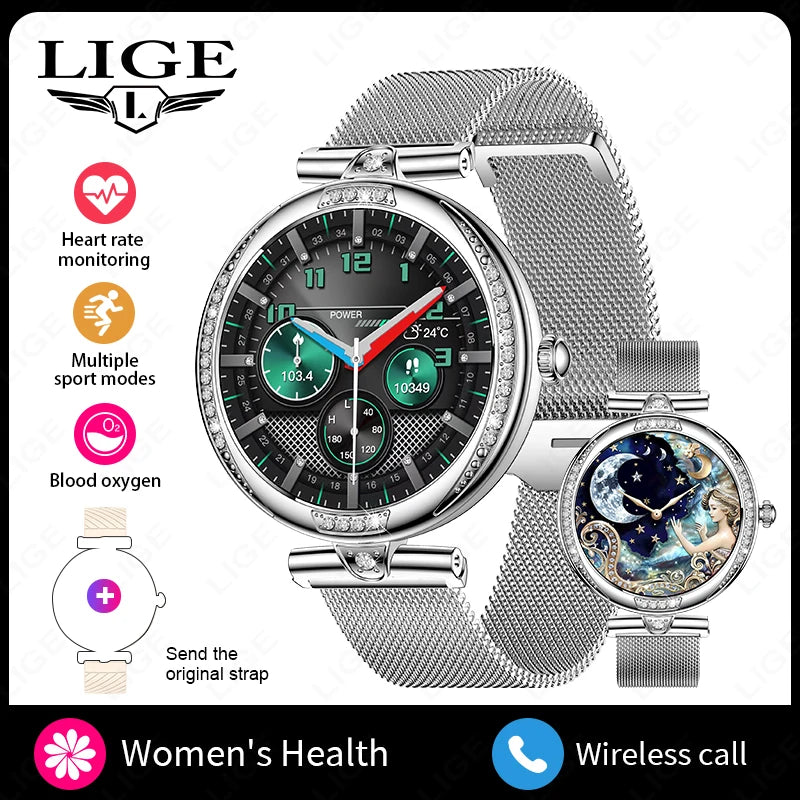 LIGE New Smart Watch Women Lady Gift 1.19 Inch AMOLED Full Touch Screen Sport Fitness Watches Bluetooth Call Digital Smartwatch