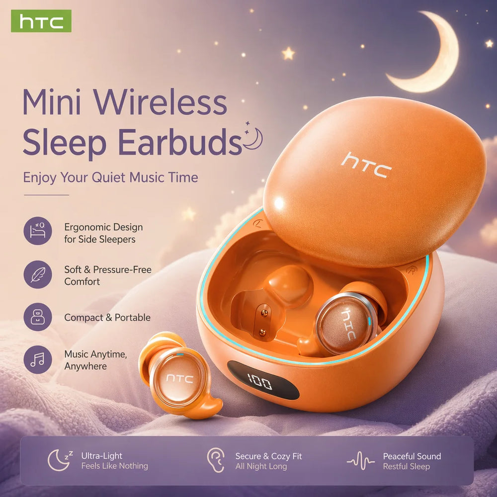 HTC NE96 TWS Sleep Wireless Bluetooth Earbuds For Side Sleepers HiFi Stereo ASMR White Noise Long Battery Portable Headset