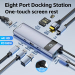 8-in-1 USB C Hub Adapter 4K HDMI PD100W USB 3.0 Gigabit Ethernet Line For Meetings Presentations for MacBook iPad Laptops