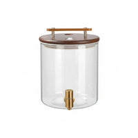 Beverage Dispenser Glass Drink Dispenser W Support Faucet Cold Drink Jar Wooden Stand Serving Ware Easy to Clean Party Equipment