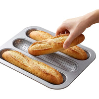 Non-stick perforated baguette mold, 3-hole French bread baking pan, carbon steel baguette baking pan, for home kitchen